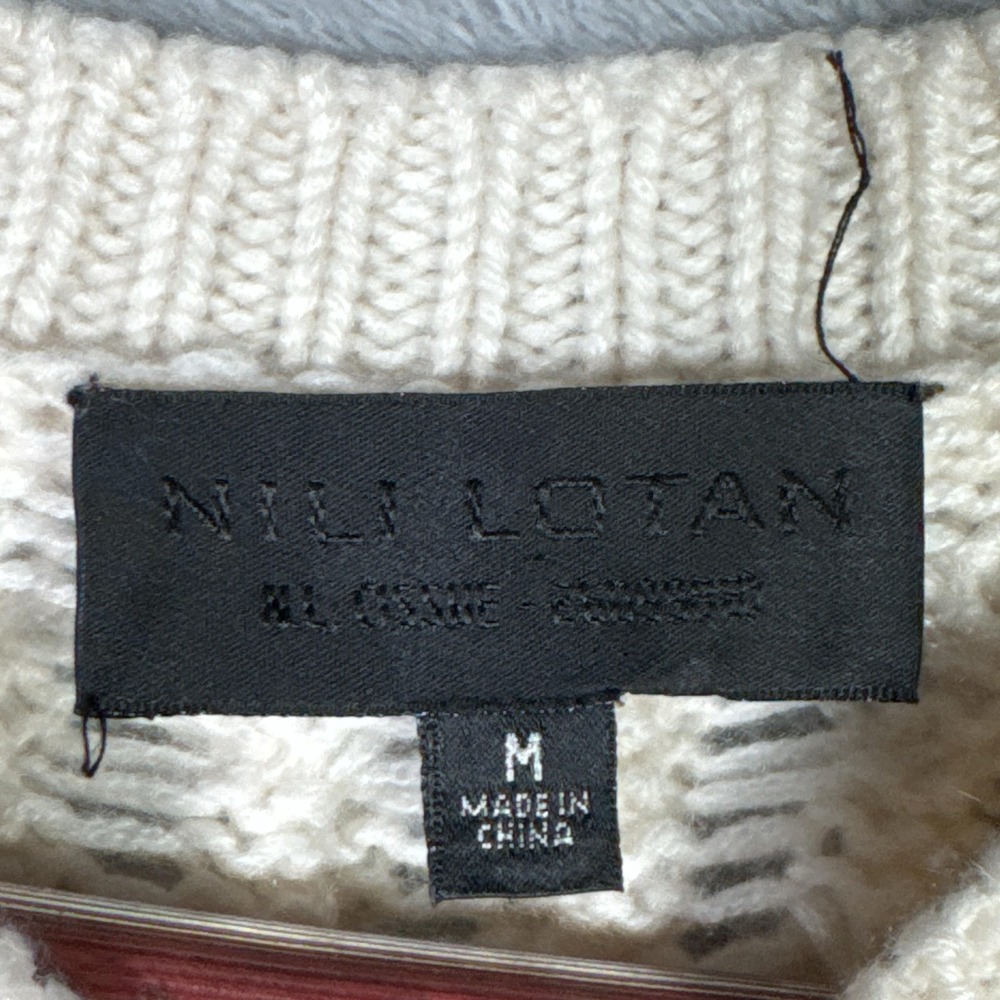 Nili Lotan Sweater Womens M White 100% Cashmere Cable Knit Crewneck Pullover - Picture 3 of 8